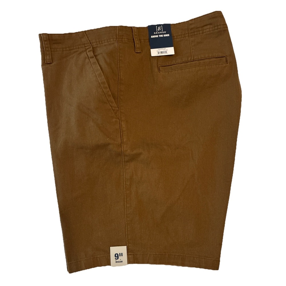 Men's Shorts Sz‎ 46 George Zip Stretch Twill Flat Front Brown 9" Inseam NWT